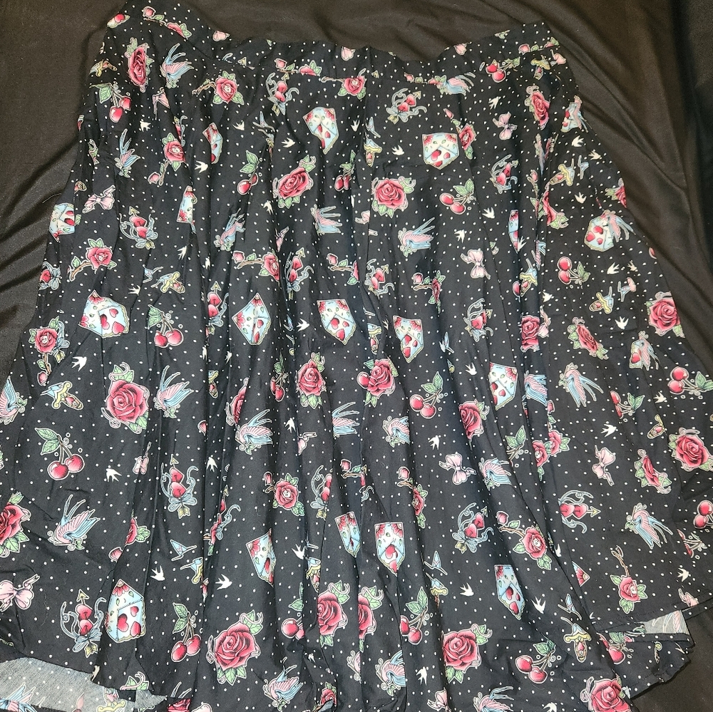 Hearts, Skulls, Sparrows, Dagger and Rose Circle Skirt